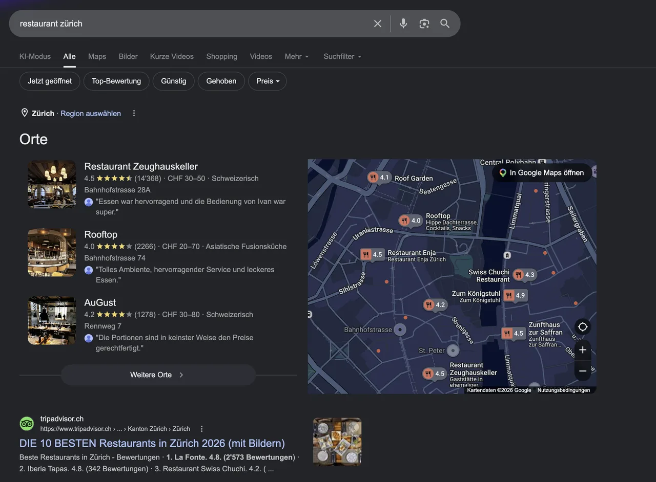 So erscheinen lokale Betriebe im Kartenausschnitt der Google-Suche.