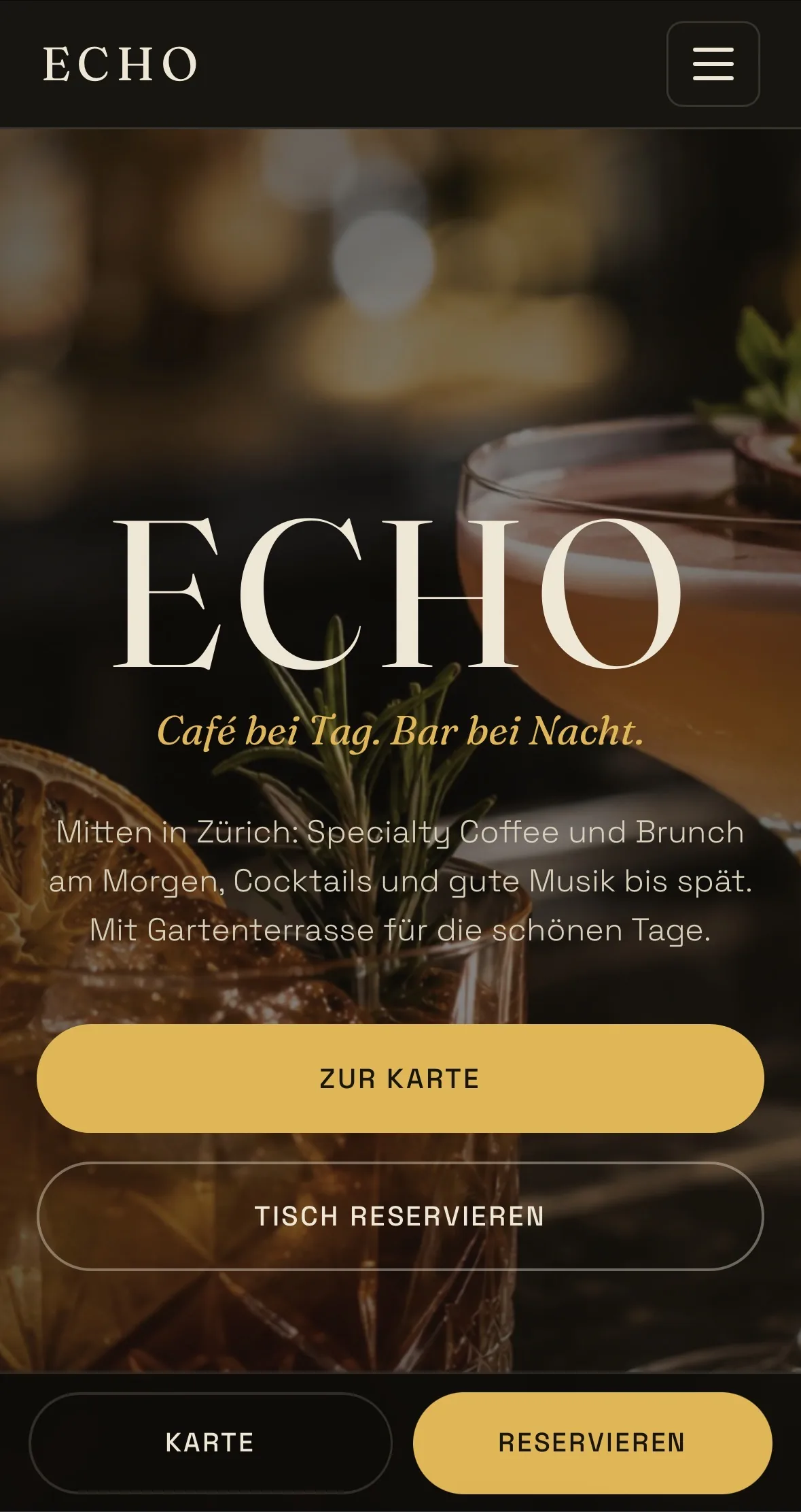 Eine Restaurant-Website mit Speisekarte und direkter Reservation.